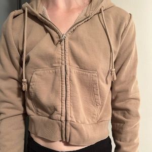 John Galt Light Brown Cropped Zip Up, Size Small